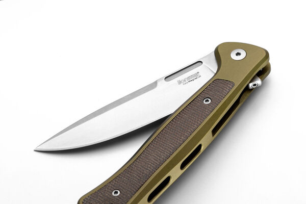Lionsteel Solid GREEN Aluminum knife, MagnaCut blade STONE WASHED, Green Canvas inlay  SK01A GS - KNIFESTOCK