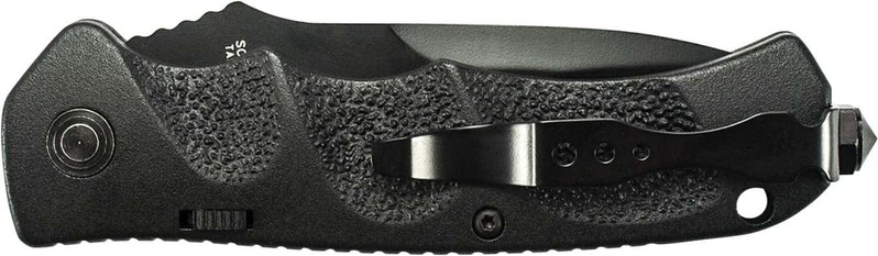Schrade Black Tanto 4116 Oțel, Blocare cu Buton, Siguranță pe Spatele Mânerului - KNIFESTOCK