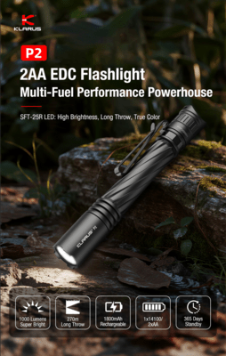 Klarus 2AA EDC Flashlight Multi-Fuel Performance Powerhouse P2 - KNIFESTOCK