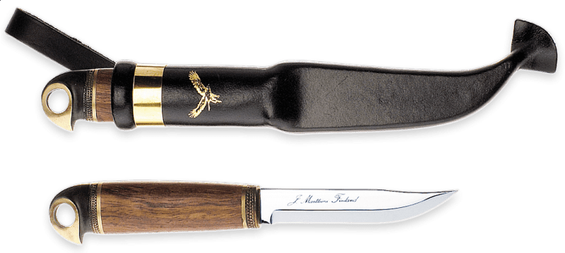 Marttiini Eagle knife stainless steel/heat treated curly birch* &amp; bronze/leather 555010 - KNIFESTOCK