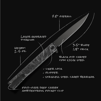 Ocaso Solstice Engraved Titanium + Black / Topo Pattern 10ETB - KNIFESTOCK