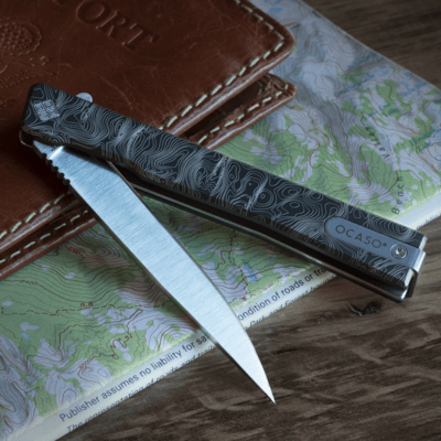 Ocaso Solstice Engraved Titanium + Satin / Topo Pattern 10ETS - KNIFESTOCK