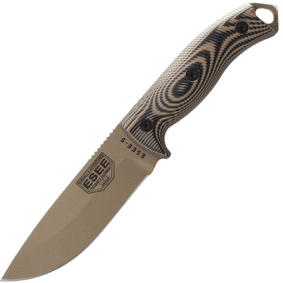 ESEE Model 5 Dark Earth Blade 3D Coyote-Black G10 survival knife 5PDE-005 kydex sheath + clip plate - KNIFESTOCK