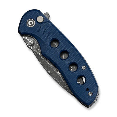 Civivi Triptych Blue Canvas Micarta HandleDamascus BladeButton Lock - KNIFESTOCK