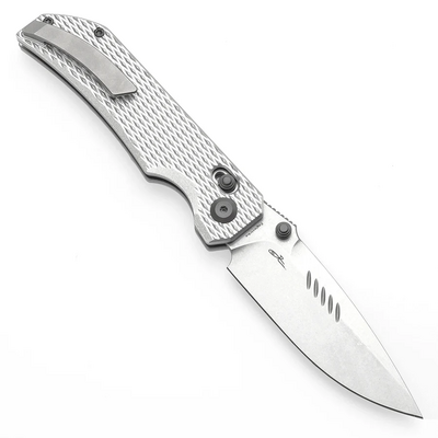 TENABLE KNIVES Eaglestrike Stonewashed Nitro-V 0.118&quot; / 3.0mm Silver Anodized Aluminum T1095V4 - KNIFESTOCK