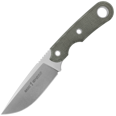 Viper BASIC1 Drop Point Stonewash D2, Green Canvas Micarta, Kydex VT4028CG - KNIFESTOCK