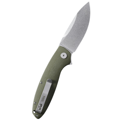 Petrified Fish PFB01 Terra  Satin D2 Green Micarta PFB01GRMS - KNIFESTOCK