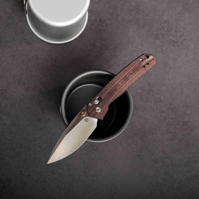 Vosteed Mini Psyop Elmax Satin Maroon Norplex UltreX™ Micarta A2308 - KNIFESTOCK