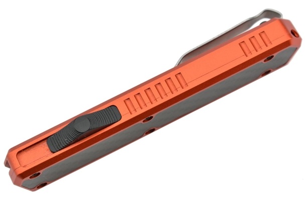 Golgoth G11BS5 Orange. Couteau automatique OTF lame double tranchant avec serrations en acier D2 man - KNIFESTOCK