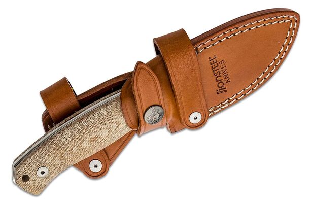 Lionsteel Fixed Blade M390 satin blade, Natural CANVAS Handle, leather sheath M2M CVN - KNIFESTOCK