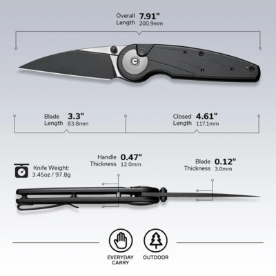 Civivi Starflare Black Aluminum HandleBlack Stonewashed Nitro-V Blade, Satin FlatButton Lock C2305 - KNIFESTOCK