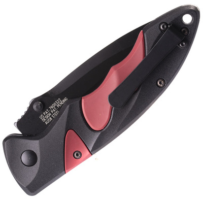 Schrade Zwart AUS-8 Lemmet, Zwart Aluminium Handvat met Rode Inzetstukken, Duimstuds, Sure-Lock - KNIFESTOCK