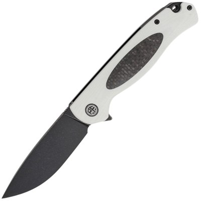 Petrified Fish PFB03 Stamp Black Stonewashed D2 Carbon Fiber With White G10 PFB03WDW - KNIFESTOCK
