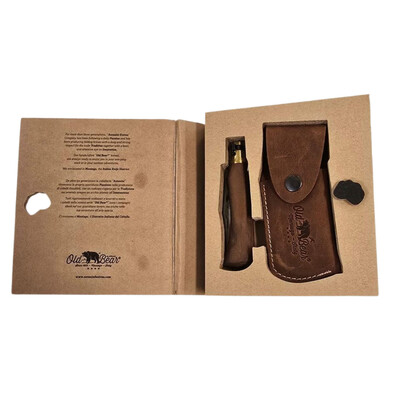Old Bear Book shaped gift box Old Bear knife 9307/19_LN + sheath in leather, art FO.9300/13-CX OB.GI - KNIFESTOCK