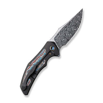 WE Magnetron Black Titanium Handle With Nebula Fat Carbon Fiber Inlay Heimskringla Damasteel Blade W - KNIFESTOCK