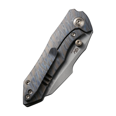 WE High-Fin Tiger Stripe Pattern Flamed Titanium Handle Gray Stonewashed CPM 20CV Blade WE22005-4 - KNIFESTOCK