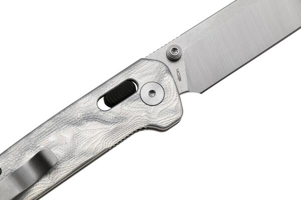 QPS Penguin Glyde 14C28N, finitura a due toni stonewash - satinata, Manico: G10 con alluminio - KNIFESTOCK