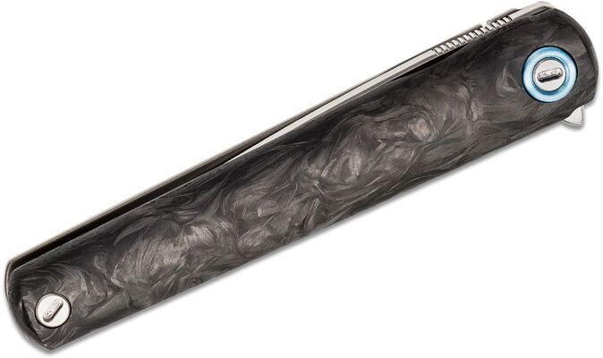 MKM FLAME manico in fibra di carbonio Marble con telaio in titanio Sandblasted BÖHLER M390 - DROP PO - KNIFESTOCK
