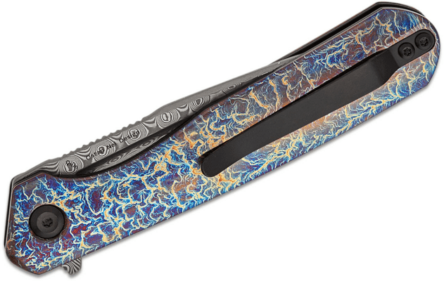 Kansept Qilin Damascus, Titanium with Lightning Strike Finish K1047A3 - KNIFESTOCK