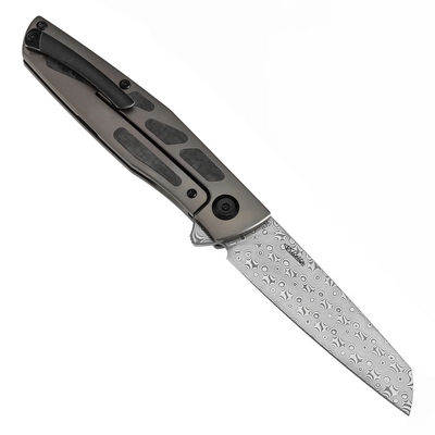KANSEPT Cru Damascus 0.118&quot; / 3.0mm Bronze Anodized Titanium &amp; Twill Carbon Fiber K1092A4 - KNIFESTOCK