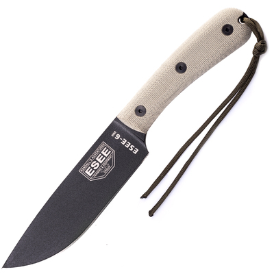 ESEE Knives Model 6HM bushcraft knife Modified Handle, leather sheath ESEE-6HM-B - KNIFESTOCK