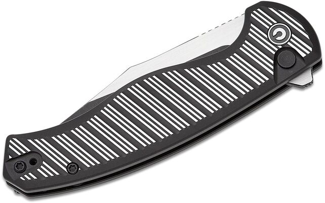 CIVIVI Milled Black Aluminum Handle, Satin Flat Black Stonewashed Nitro-V Blade, Satin Flat Button L - KNIFESTOCK