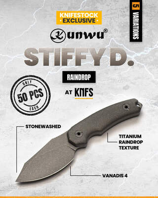 Kunwu STIFFY D. KNFS Limited Edition 50pcs VANADIS 4 Stonewashed + Raindrop Titanium Stonewashed - KNIFESTOCK