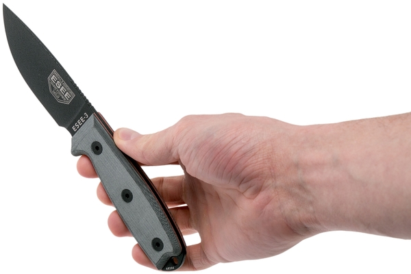 ESEE Knives Model 3 Modified Pommel musta terä, harmaa kahva 3PM tuppi + klipsi - KNIFESTOCK