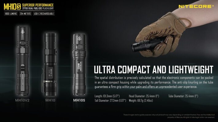 NITECORE MH10S Rechargeable Flashlight 1800 lm - KNIFESTOCK