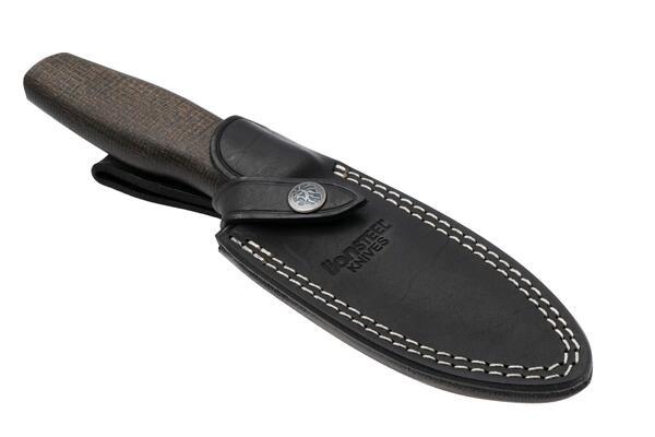 Lion Steel Feststehendes Messer M390 SCHWARZE Klinge, GRÜNES Burlap, Ti-Parierstange, Lederscheide - KNIFESTOCK