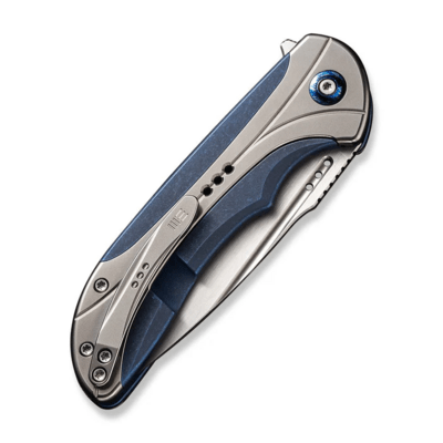 WE Blue Titanium Handle With Polished Bead Blasted Titanium Inlay Hand Rubbed Satin CPM 20CV Blade N - KNIFESTOCK