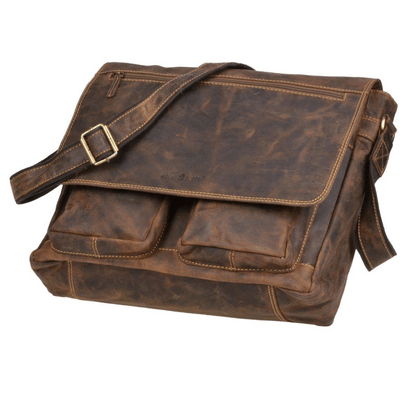 GreenBurry Vintage Leather Shoulder Bag with Laptot compartment Antique brown 35x32cm - KNIFESTOCK