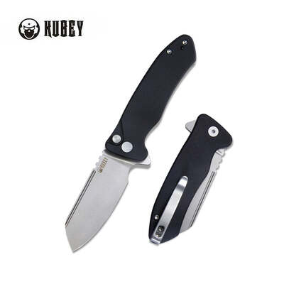 KUBEY Creon Pocket Knife with Button Lock, Black/Blue G10 Handle KU336E - KNIFESTOCK