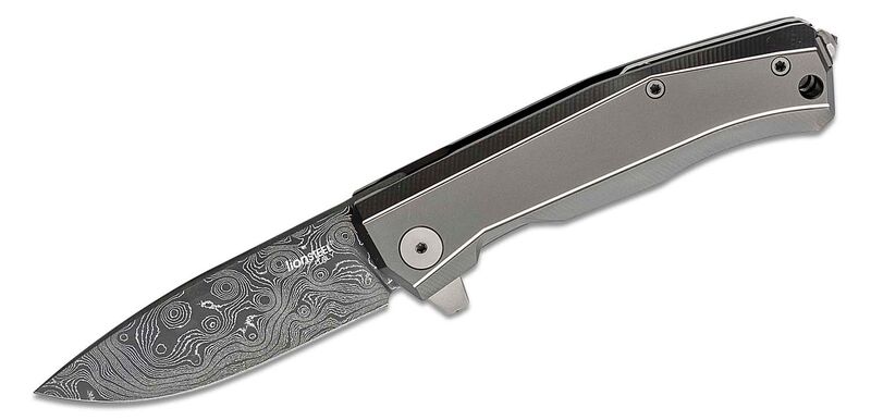 Lionsteel Folding knife Damascus Scrambled blade, GREY Titanium handle and clip  MT01D GY - KNIFESTOCK