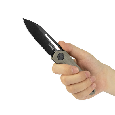 Kubey Royal Blackwash 14C28N ,Tan G10 Linerlock KU321V - KNIFESTOCK