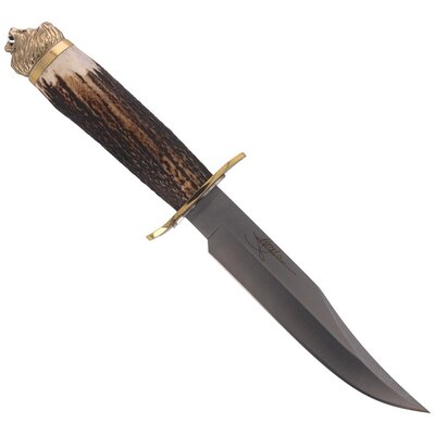 MUELA 160mm blade, stag deer handle, brass guard and Lion head cap LION-16BF - KNIFESTOCK