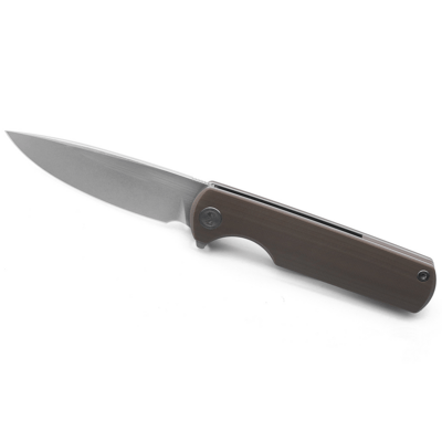 Miguron Knives Talism D2 blade,steel liner lock,Tan G10 handle,steel pocket clip - KNIFESTOCK