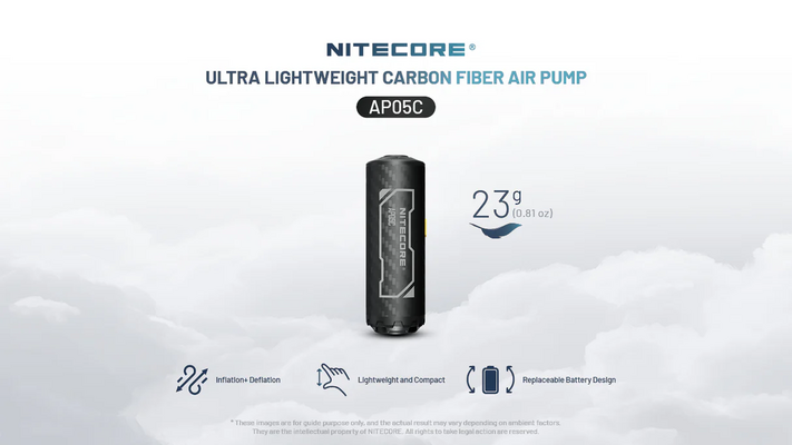 Nitecore Ultra Lightweight Carbon Fiber Air Pump with accesories AP05C+NL169R - KNIFESTOCK