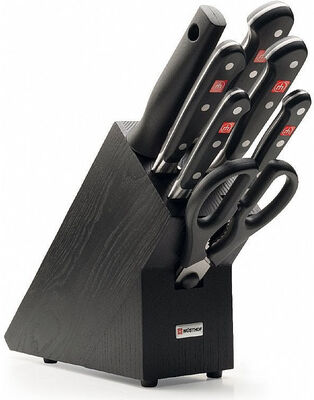 WUSTHOF ensemble CLASSIC 8 pièces, bloc, ciseaux, fusil et couteaux de cuisine, foncé - KNIFESTOCK