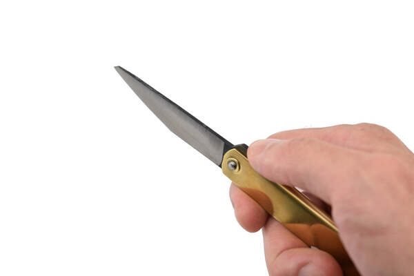 Higonokami HIGOKIRIL Kiridashi Folding Knife, Brass handle HIGOKIRI-L - KNIFESTOCK