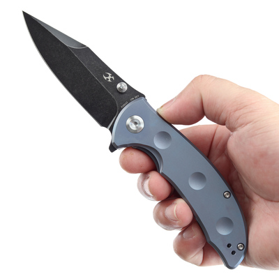 KANSEPT Rei Black Stonewashed CPM-20CV Blue Titanium Handles K1061A3 - KNIFESTOCK