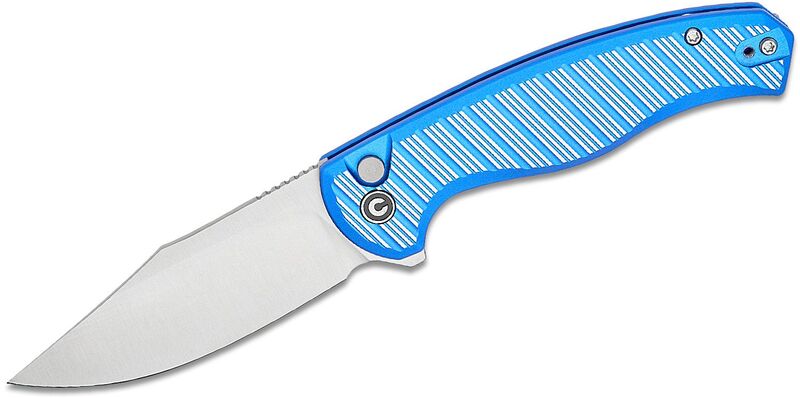 CIVIVI Milled Bright Blue Aluminum Handle, Satin Flat Satin Finished Nitro-V Blade Button Lock C2304 - KNIFESTOCK