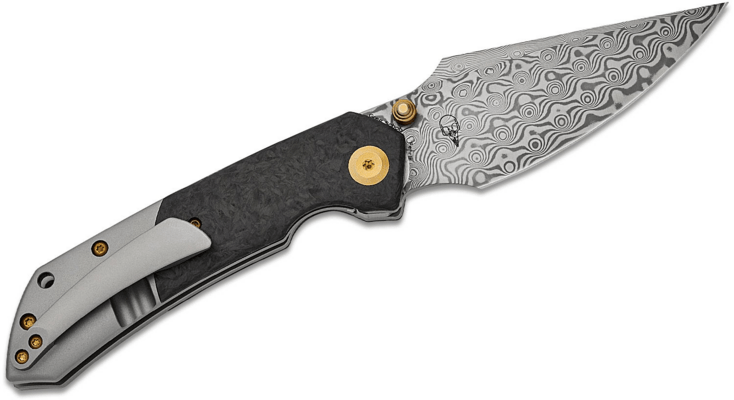 Kansept Fenrir Damascus Beadblasted Titanium+ Shred Carbon Fiber K1034B1 - KNIFESTOCK