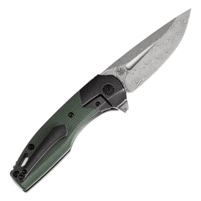 Kansept Cassowary Damascus Black Titanium Handles with Green Micarta K2065B6 - KNIFESTOCK