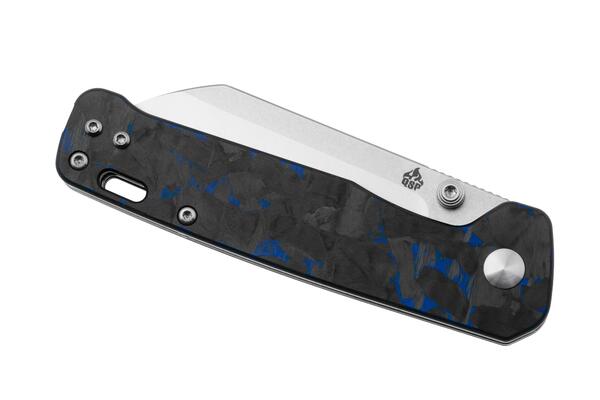 QPS Penguin V2 D2, 2-Ton-Finish Stonewash - Satin, Griff: Blau zerkleinertes CF ove - KNIFESTOCK