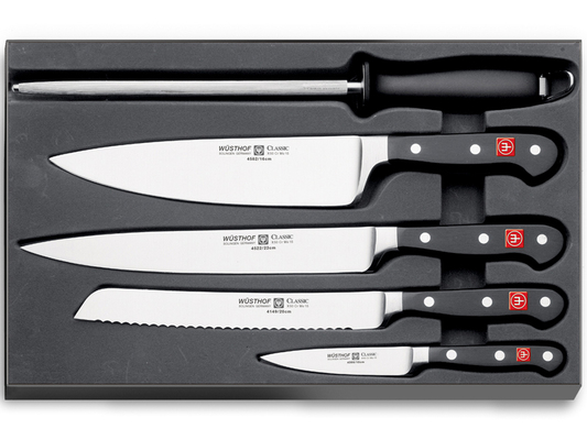 WUSTHOF sada CLASSIC 5ks, kuchyňské nože a ocílka - KNIFESTOCK