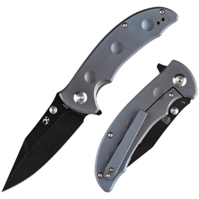 KANSEPT Rei Black Stonewashed CPM-20CV Blue Titanium Handles K1061A3 - KNIFESTOCK