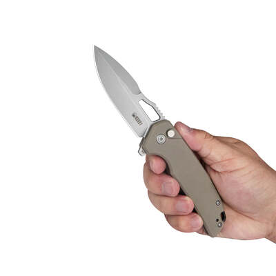 Cubey RDF POCKET Knife With Button Lock, Tan G-10 Handle Ku316d - KNIFESTOCK