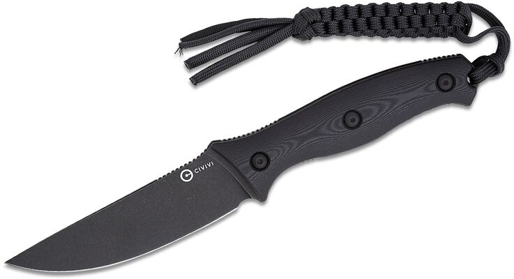 CIVIVI Black G10 Handle Black Stonewashed Nitro-V Blade With 1PC Black Lanyard, Black Kydex Sheath a - KNIFESTOCK