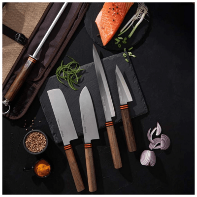 Dellinger Set of 4 japan knives and sharpening steel in rolling bag Pirge TITAN® - KNIFESTOCK